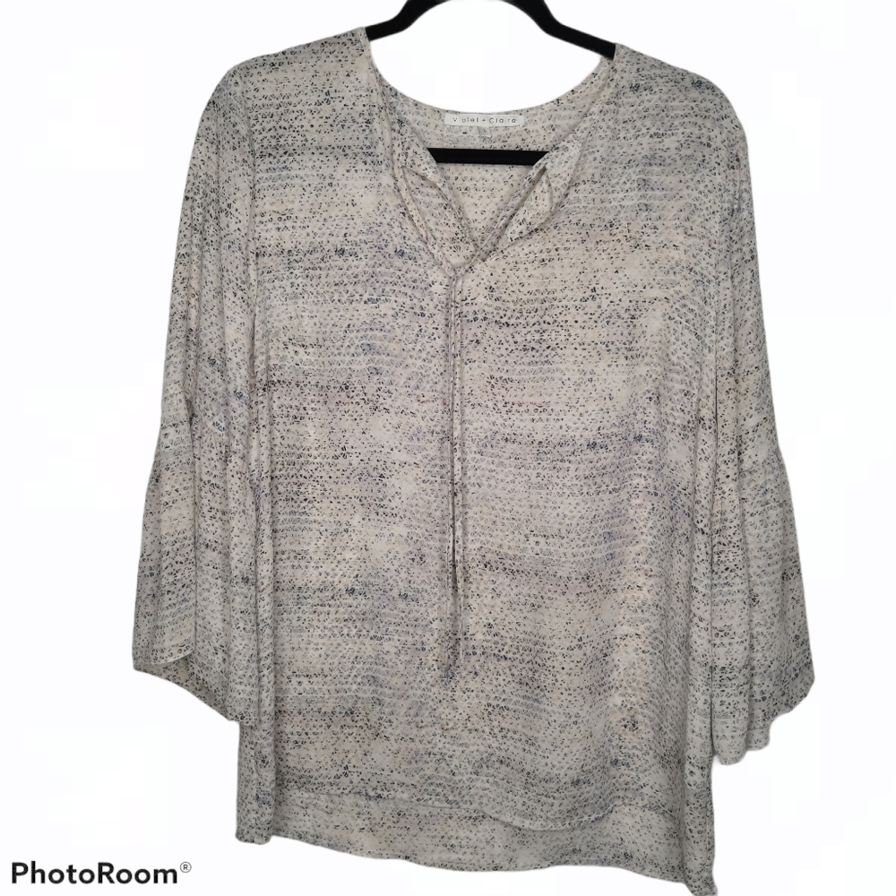 *Violet + Claire Pastel Print Flounce Sleeve Blouse Peasant Cottage Coastal
